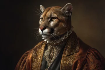 Tuinposter Puma, Leopard, An animal in Renaissance clothes, in a baroque suit, a close-up portrait of a past era, fashionable vintage retro style © Gizmo