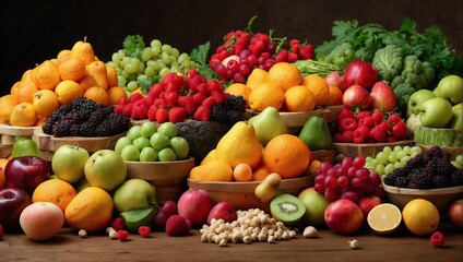 photo of a group of colorful fruits in a basket made by AI generative