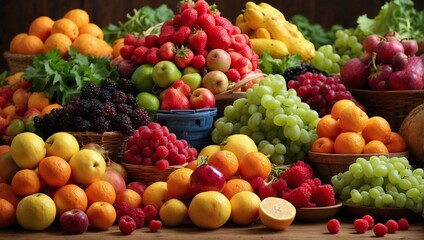 photo of a group of colorful fruits in a basket made by AI generative