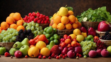 photo of a group of colorful fruits in a basket made by AI generative