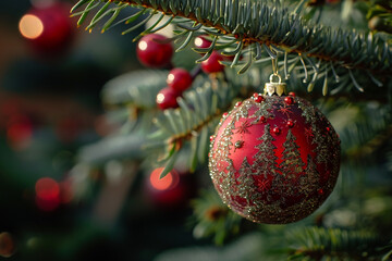 Christmas tree decoration, christmas ball close-up, ai technology