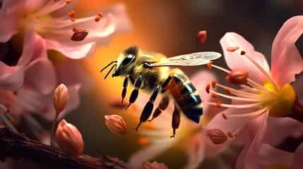Foto op Aluminium a bee collects pollen from flowers in the garden © Ziyan Yang