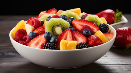 White bowl containing fruit salad
