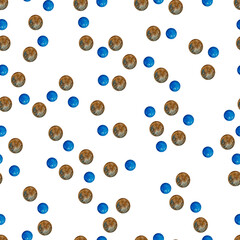 Cute and drawn blue and bround bubbles seamless pattern