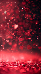 Valentine background, red love hearts confetti abstract wallpaper, romantic atmosphere