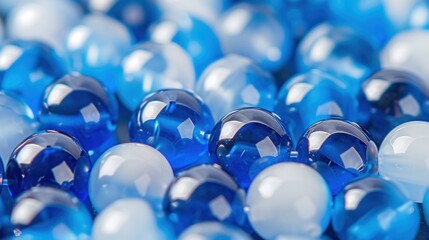 close up of a blue and white beads  