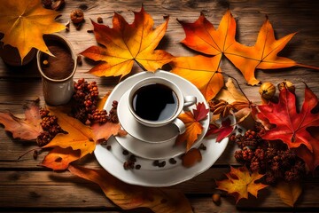 cup of coffee with autumn leaves