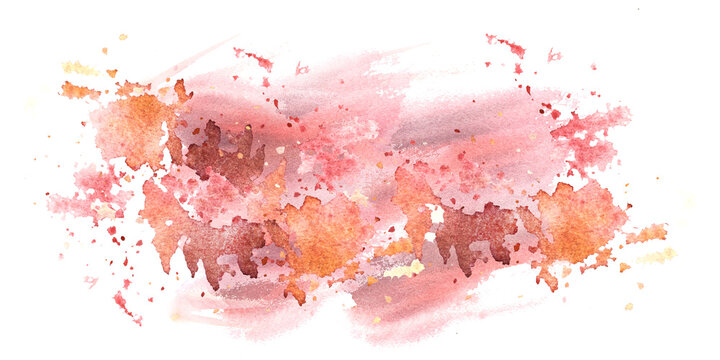 Hand-painted watercolor Illustration shades of autumn red spots and splashes. Template texture, base for your creative design of label, card, banner, print. Isolated on white background.