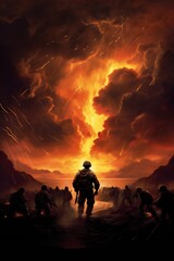 Fototapeta premium War art poster cover design background Generative Ai
