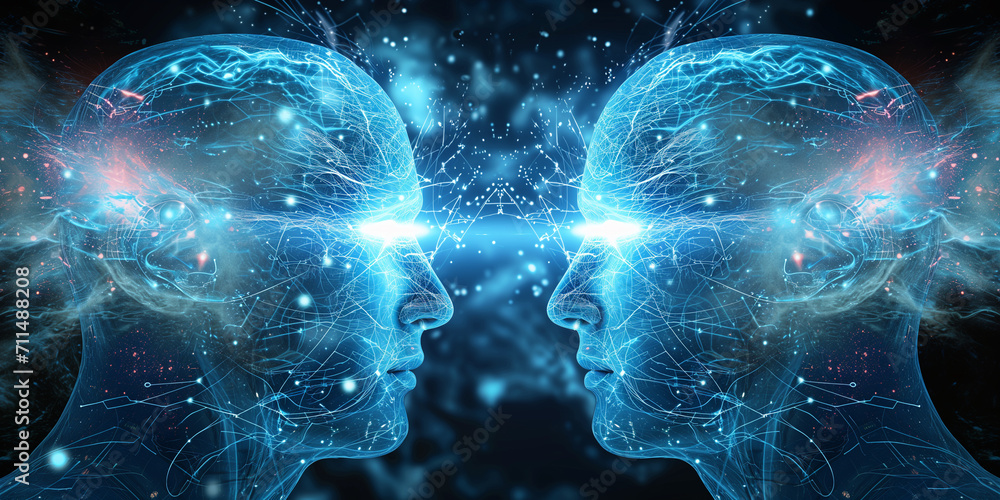 Poster conceptual abstraction of brain neurons. insight concept. portrait with selective focus and copy spa
