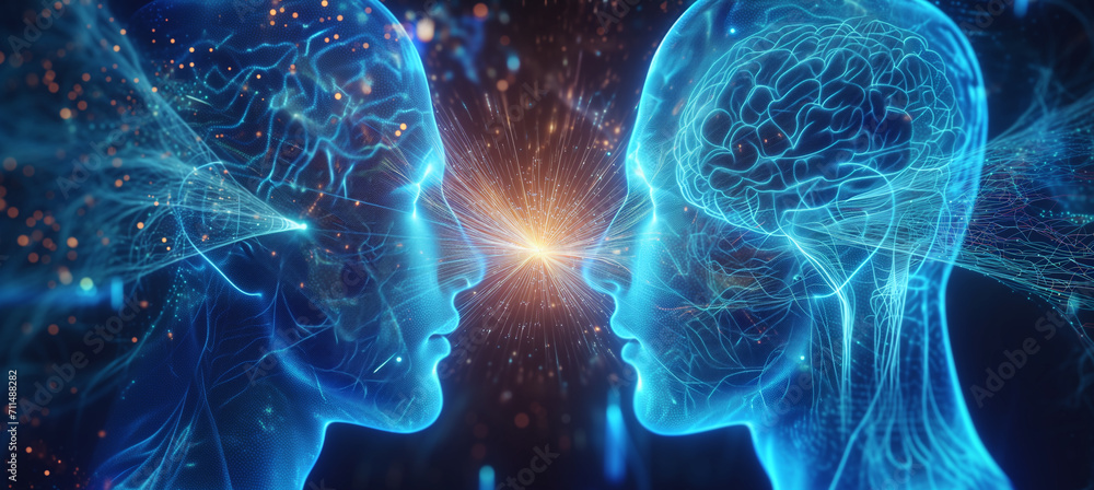 Poster conceptual abstraction of brain neurons. insight concept. portrait with selective focus and copy spa