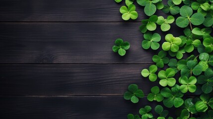 Empty wooden table and green clover Saint Patrick's Day background - 711488227