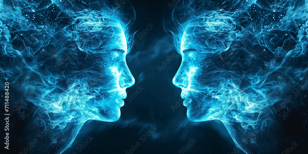 Poster conceptual abstraction of brain neurons. insight concept. portrait with selective focus and copy spa
