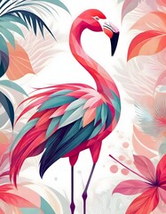 Stylized Flamingo in Tropical Colors, Generative AI