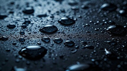 drops of water on a dark shiny surface    