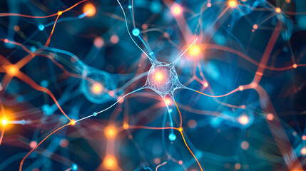 abstract background with lights 3d Rendered Neuron Network with Electrical Impulses Detailed Neuron Cell Structure with Glowing Connections