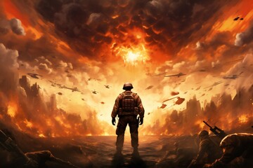 Fototapeta premium War art poster cover design background Generative Ai