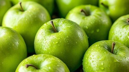 Fresh green Granny Smith apples fruit background image.    
