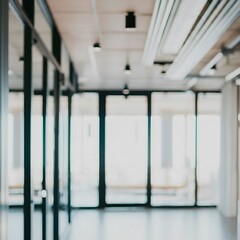 blurred background of a light modern office interior with panoramic windows and beautiful lighting.