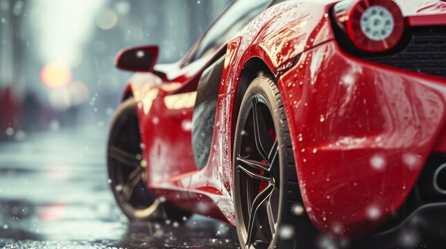Generic brandless sports car closeup detail (with grunge overlay) - 3d illustration    