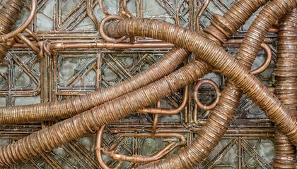 Fototapeta na wymiar rusty metal pipes, Intricate Cooper pipes system