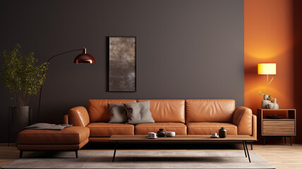 modern living room in brown color with sofa