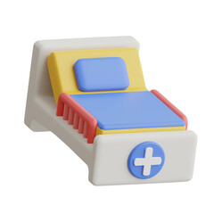 3D Hospital Bed Model Supporting Wellness Enhancing Recovery. 3d illustration, 3d element, 3d rendering. 3d visualization isolated on a transparent background