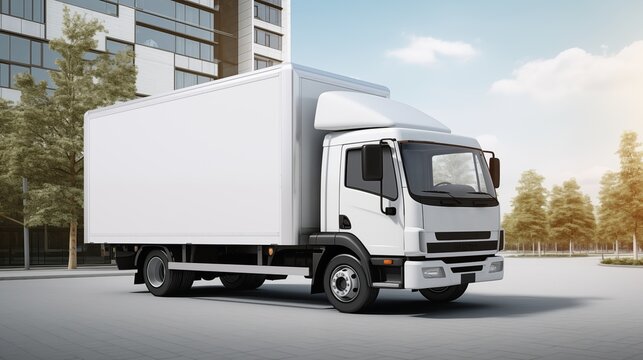 White realistic truck template. Delivery or logistic concept. Generative ai.