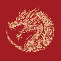 Japanese dragon illustration. Vector graphics for t-shirt prints and other uses