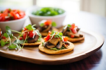 vegan sopes with mushrooms and red peppers served