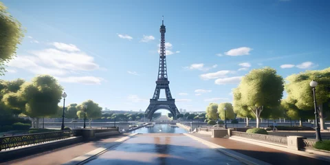 Papier Peint photo Lavable Paris France Eiffel Tower，AI