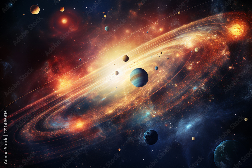 Wall mural illustration of a starry sky with planets in space. created with generative ai