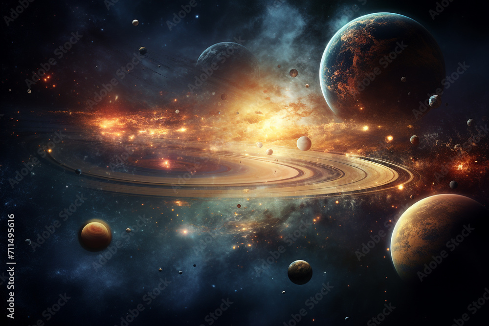 Wall mural illustration of a starry sky with planets in space. created with generative ai