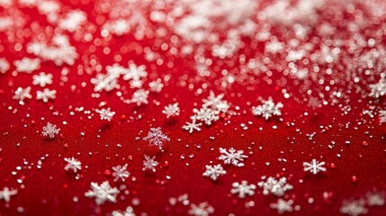 Snow flakes on a vibrant red backdrop     