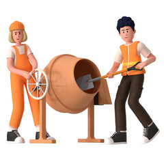 Concrete Cement Mixer Construction worker Industry 3D