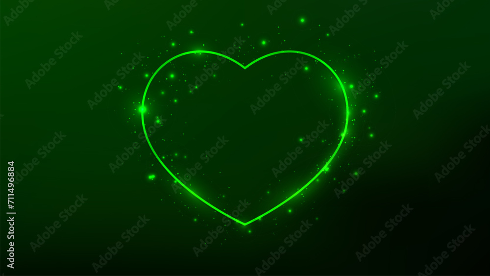 Poster neon frame in heart form with shining effects and sparkles