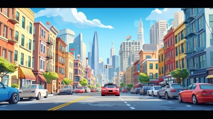 wide banner in street city background cars and buildings     