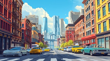 wide banner in street city background cars and buildings      