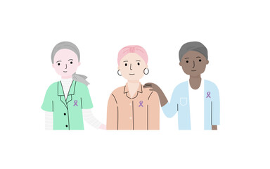 Obraz na płótnie Canvas Happy cancer patients in hand drawn flat vector style.
