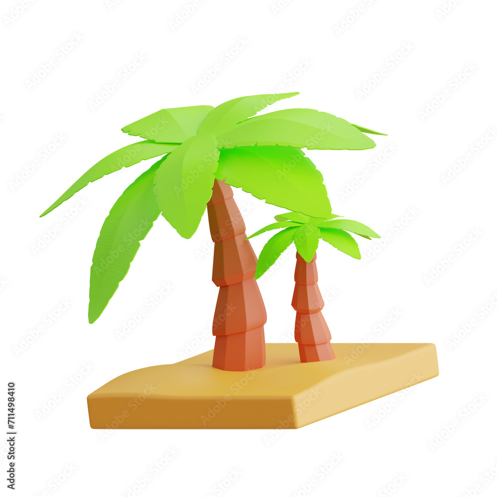 Aufkleber 3d palm tree model journey through tropical bliss. 3d illustration, 3d element, 3d rendering. 3d vis