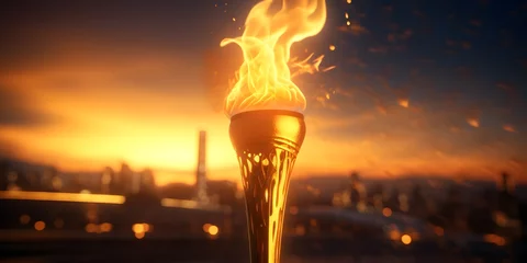 Fotobehang Eiffeltoren olympic torch