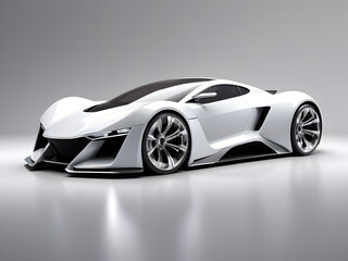 Fototapeta premium Futuristic white car on a light background.Generative AI.