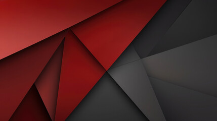 Closeup of red and dark grey sheet of paper cut style composition with overlapping layers of geometric 3d shapes and lines in shades pattern. Top view texture, for modern business web design