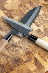 Japanese premium knives released.Damascus steel pattern.Background with a pattern of Damascus steel.