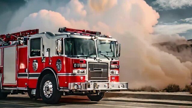 fire truck in the burning place