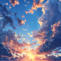 Fototapeta na wymiar AI-generated, dramatic sunset