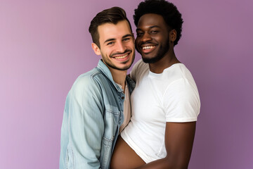 Naklejka premium Affectionate Multiracial Gay Couple Expecting a Baby