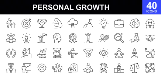 Foto op Canvas Personal growth web icons set. Growth and success - simple thin line icons collection. Containing career progress, growth profit coaching, business people, tutorship and more. Simple web icons set © mi-vector