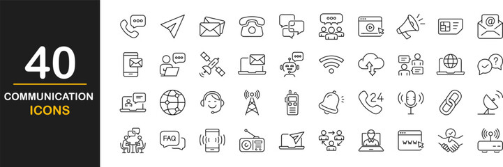 Communication web icons set. Contact us - simple thin line icons collection. Containing discussion, speaking dialogue, speech bubble, talking and more. Simple web icons set