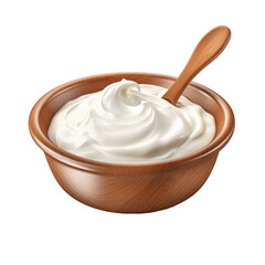  white yogurt in wooden bowl on white